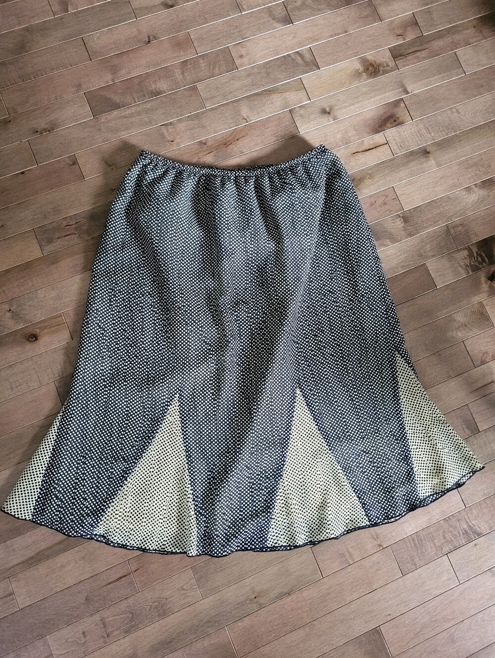 Polka Dot Flare Midi Skirt - Black and Cream
